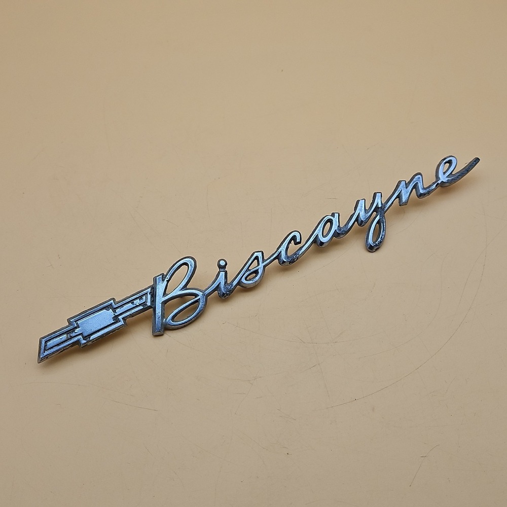Vintage Chevrolet Biscayne Emblem 1960s Script Spell Out Chrome Genuine OEM
